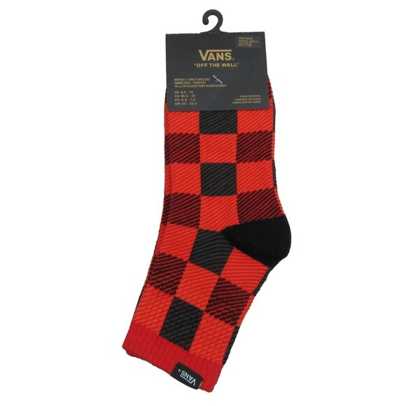 Vans Checkered Plaid Half Crew Socks Women's Size 6.5-10 Red Black (1 Pair) NEW - Picture 1 of 11